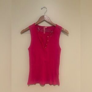 Rhinestone Button Women's Vibrant Pink Tank Top
